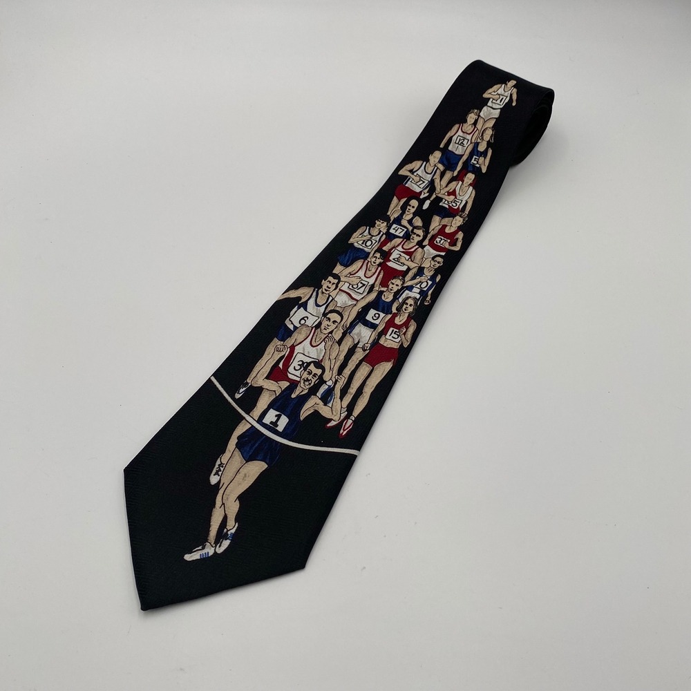 A. Rogers Tie Sports Runner‎ Print Novelty Necktie Mens Handmade Executive Black
